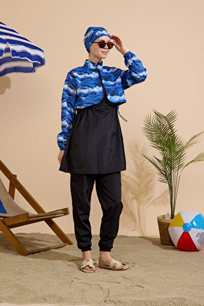 GAVLİA Women's Hijab Swimsuit 4-Piece Set - Half-Covering with Zipper..