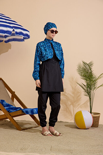 GAVLİA Women's Hijab Swimsuit 4-Piece Set - Half-Covering with Zipper..