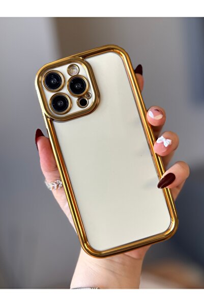 MİRAZ TASARIM Iphone 14 pro max cream color gold detail silicone case