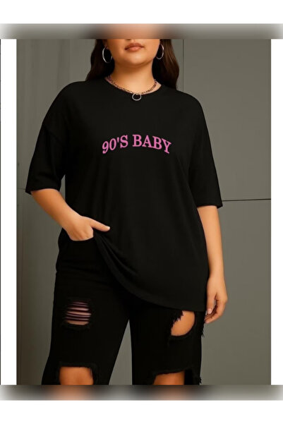 TİMİSİVA Unisex Oversized Sanatsal Printed Crew Neck Short Sleeve Black T-Shirt