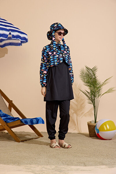 GAVLİA Women's Hijab Swimsuit Set of 5 with Half Zipper.