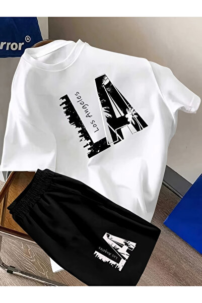 ibibik moda La printed oversize t-shirt shorts set