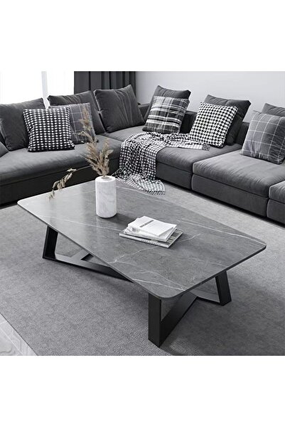 Mumtaz Luxury Black 120x60x46cm Marble Coffee Table with Stylish Black Legs f...