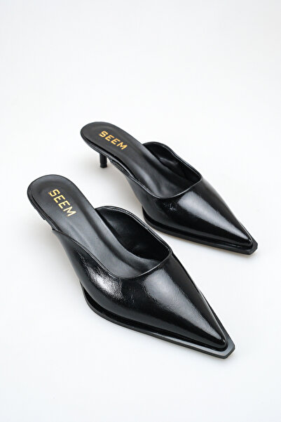 SEEM Audrey Black Pointed Toe Kitten Heel Slippers