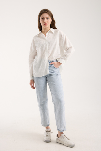 TheyYou Women's White Oversize Shirt Long Sleeve Buttoned Basic Loose Women W...