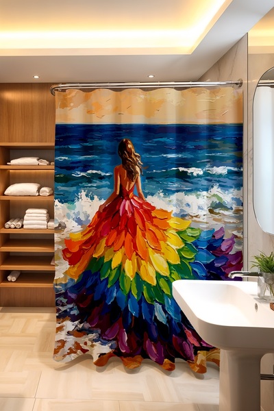 EVPANYA Bathroom Curtain, Dance of Colors Patterned Shower Curtain, Bathtub C...