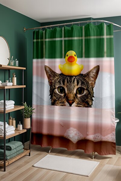 EVPANYA Perdeau de baie, Perdeau de duș Bath Buddy cu model pentru baie, Perd...