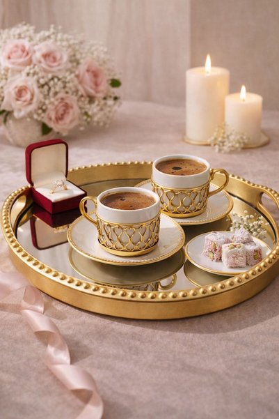 Yavuzhan Metal Luxury Gold Mirrored Round Presentation Tray – with Handles – 30 cm – Decorative Serving Tray – Plastic