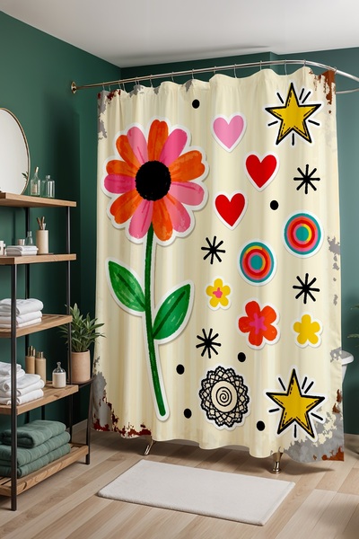 EVPANYA Завіса для ванної кімнати, завіса для душу з малюнком у вигляді серде...