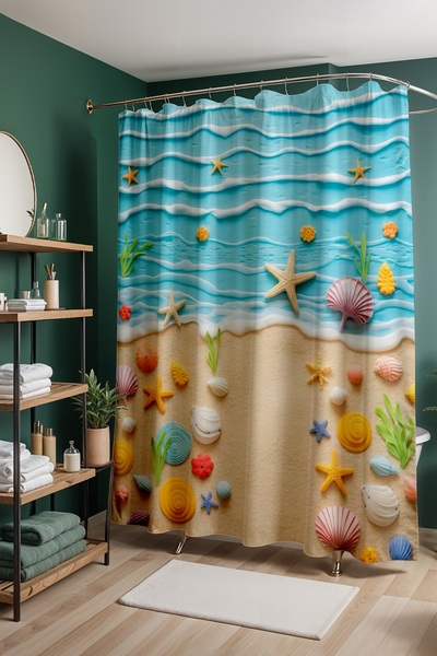 EVPANYA Bathroom Curtain, Sea Shells Patterned Shower Curtain on the Beach, B...