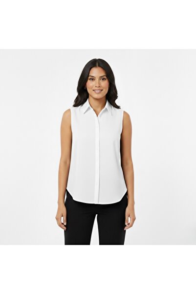 PELTEKS Kadın Kolsuz Poplin Gömlek