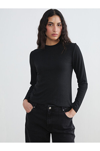 LC Waikiki Black Crew Neck Stone Women's T-Shirt