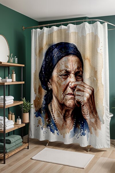 EVPANYA Bathroom Curtain, Elderly Granny Patterned Shower Curtain, Bathtub Cu...
