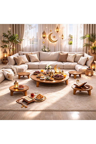 terndat Brown wooden table set with 4 serving pieces