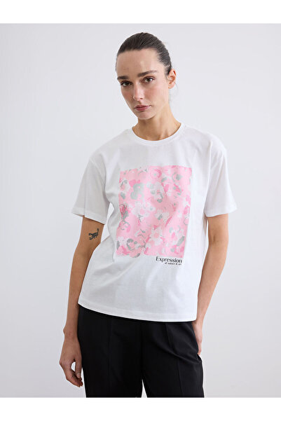 LC Waikiki Rmz Gi̇yi̇m Farkiyla Printed 100% Cotton Women's T-Shirt