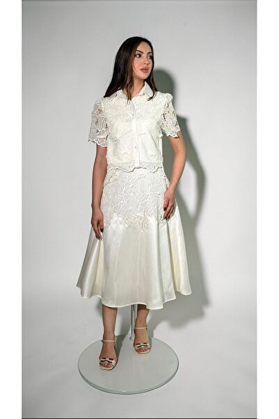 gmax Women's lace palace dress with Lace and silk jacket