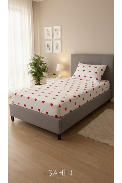 Şahinhome Red Heart Single Elastic Sheet Set 100X200