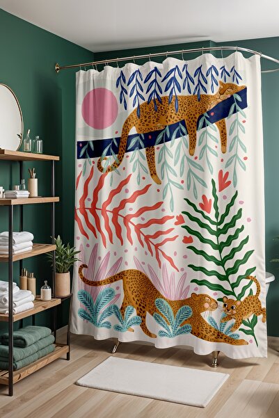 EVPANYA Bathroom Curtain, Leopard Family Patterned Shower Curtain, Bathtub Cu...