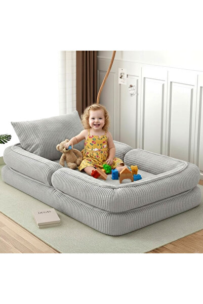 foamly Trend Gri Fitilli Kadife Modüler Çocuk Oyun Minderi Ve Yatağı Tamamen ...
