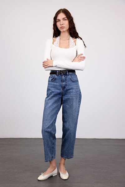 5in1Canpolat Blugi Baggy Albaștri talie înaltă 3004