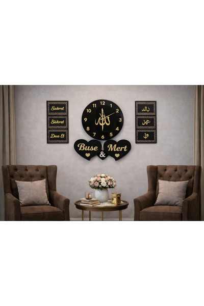 yucisaatleri Duvar saati Allah yazılı 40 cm yanında İslami sabret şükret ve A...
