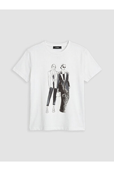 LC Waikiki عروض الموسم الجديد من GÜLİS GYM تي شيرت نسائي أبيض مطبوع برقبة دائرية