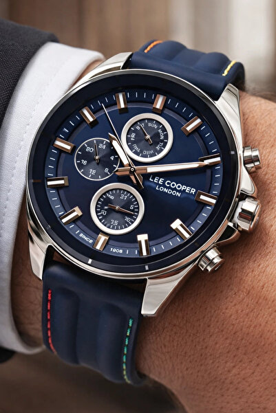 Lee Cooper Navy Blue Color Silicone Cord Men's Wristwatch with Calendar 3Atm ...
