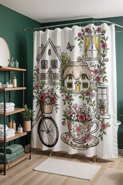 EVPANYA Perdeaua de baie, Visuri cu flori cu model Perdeaua de dus, Perdeaua ...