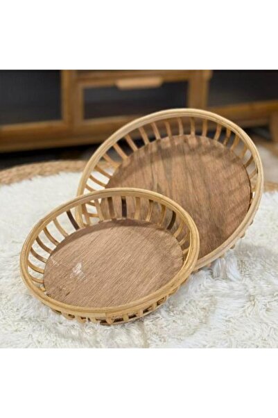 SPR Round Rattan Wood Serving Tray