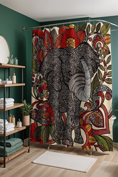 EVPANYA Perdeau de baie, Mandala Elephant cu model Perdeau de duș, Perdeau pe...