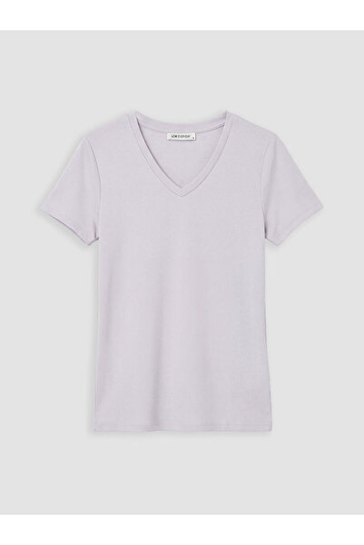 LC Waikiki Tricou de damă lila cu decolteu în V, moale la atingere