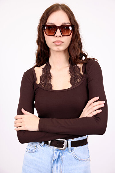 5in1Canpolat Smeđa bluza sa dugim rukavima, pakovanje od Čipka komada ÖB261017