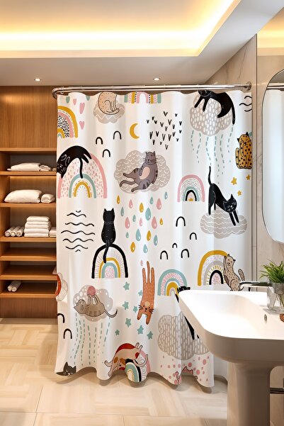 EVPANYA Bathroom Curtain, Playful Cats Patterned Shower Curtain, Bathtub Curt...