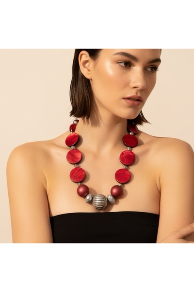 COCOSH TAKI Dark glossy red silver color detailed special design multiple nec...