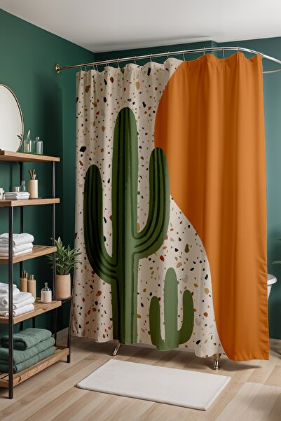 EVPANYA Bathroom Curtain, Cactus Trace Patterned Shower Curtain, Bathtub Curt...