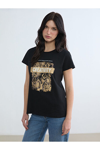 LC Waikiki RMZ GİYİM FARKIYA تي شيرت نسائي مطبوع بياقة روبا