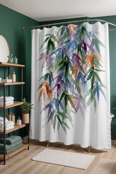 EVPANYA Bathroom Curtain, Colorful Leaves Patterned Shower Curtain, Bathtub C...