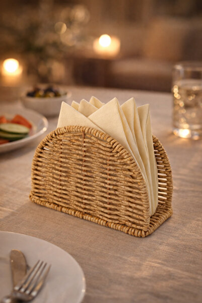 Tuppee Rattan Hasır Oval Peçetelik 14x5.5x10 cm – Dekoratif Masa Üstü Peçete Standı