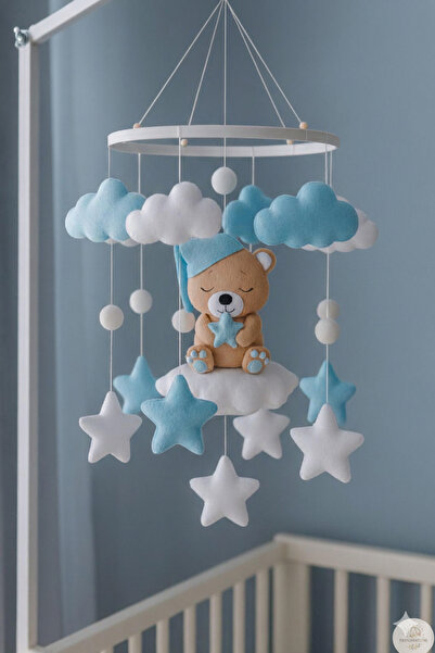 TREND METFİQ DECORATİON MÜZİKSİZ El Yapımı Keçe Bebek Dönencesi - Ahşap Beşik...