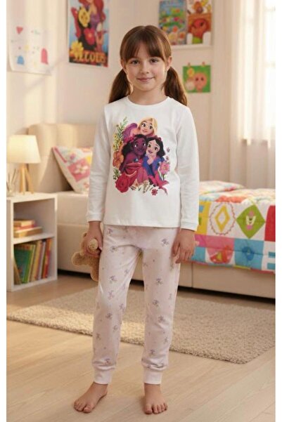 İpek Set de pijamale pentru fete cu mânecă lungă, cu model prințese Disney bu...