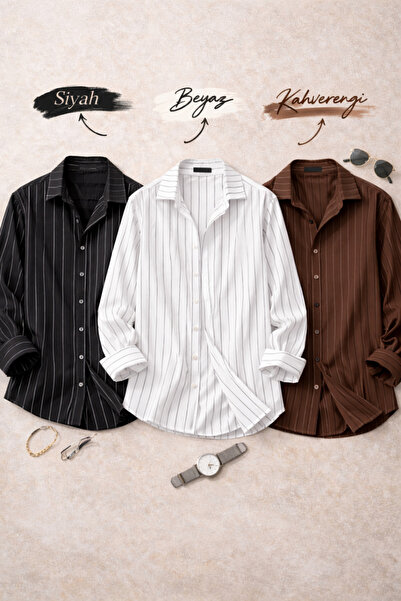 OTAKU 3-Piece Advantageous Oversize Striped Men's Shirt Set – Crepe Fabric, C...