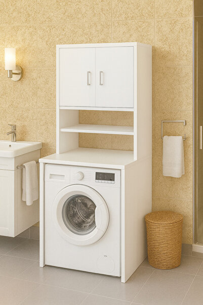 Ysf Ravoni Home Premium MDF Çamaşır Makinesi Dolabı - Kapaklı Üst Modül ve Çi...