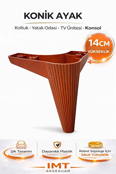 İMT AKSESUAR Konik 14 cm Ceviz Mobilya Ayağı Robot Süpürgeye Uyumlu Koltuk Tv...