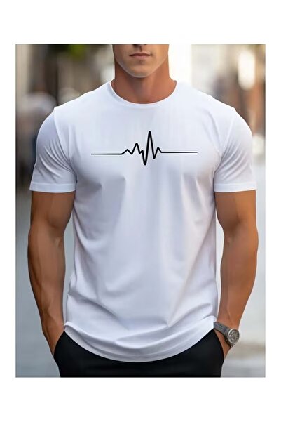 Massgai Unisex Rhythm Ecg Printed Oversize 100% Cotton T-Shirt