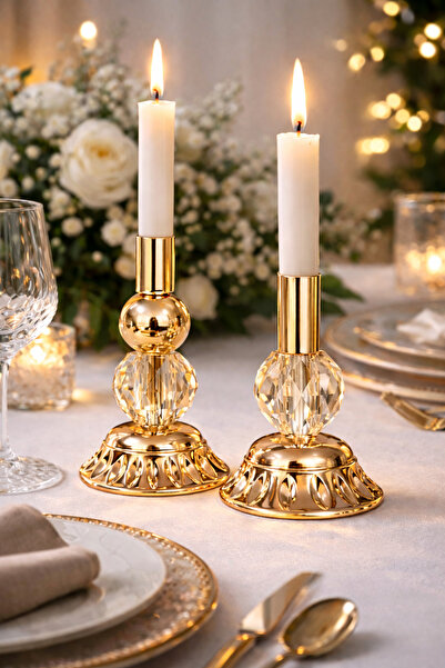 EvLight Mery 2’li Gold Şamdan Mumluk