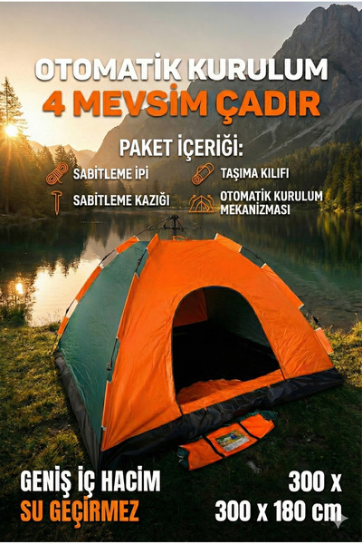 CALIBURN 10 Kişilik Otomatik Kurulum Kamp Çadırı - 300x300x180 cm Su Geçirmez...