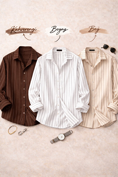 OTAKU 3-Piece Advantageous Oversize Striped Men's Shirt Set – Crepe Fabric, C...