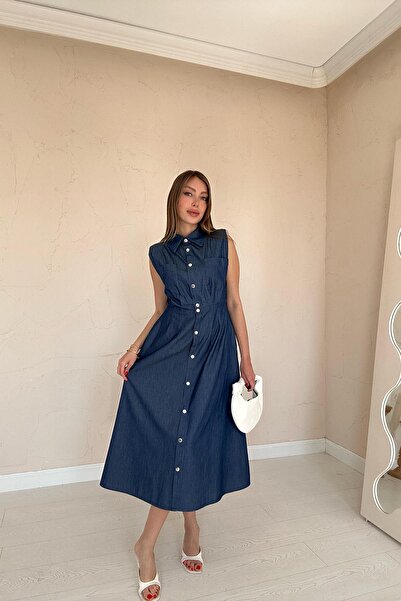 Caddebostan Moda Tencel Țesătură pentru femei, cu închidere cu capsă, fără mâ...