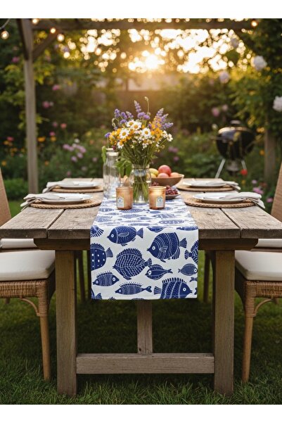 White Alamode مفرش طاولة مارين لاين مقاوم للبقع بطباعة رقمية مقاس 40x140 سم