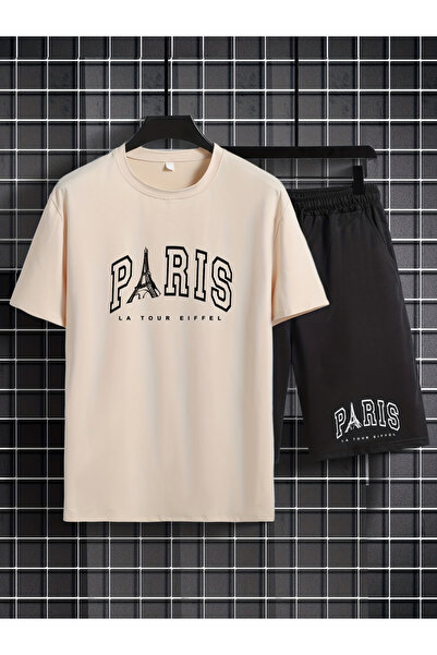 ibibik moda Paris Printed Soft Short Sleeve Top and Shorts Set